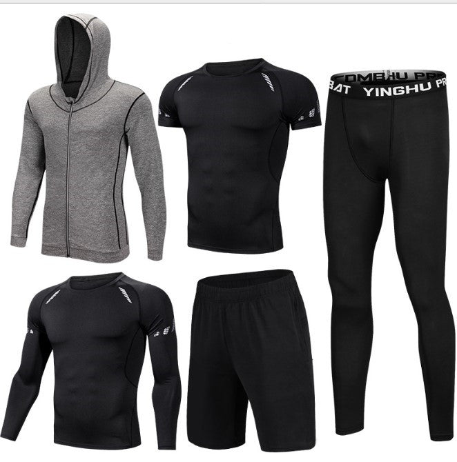 Wholesale Cheap Workout Clothes Training Men Run 5-Piece Fitness Suit