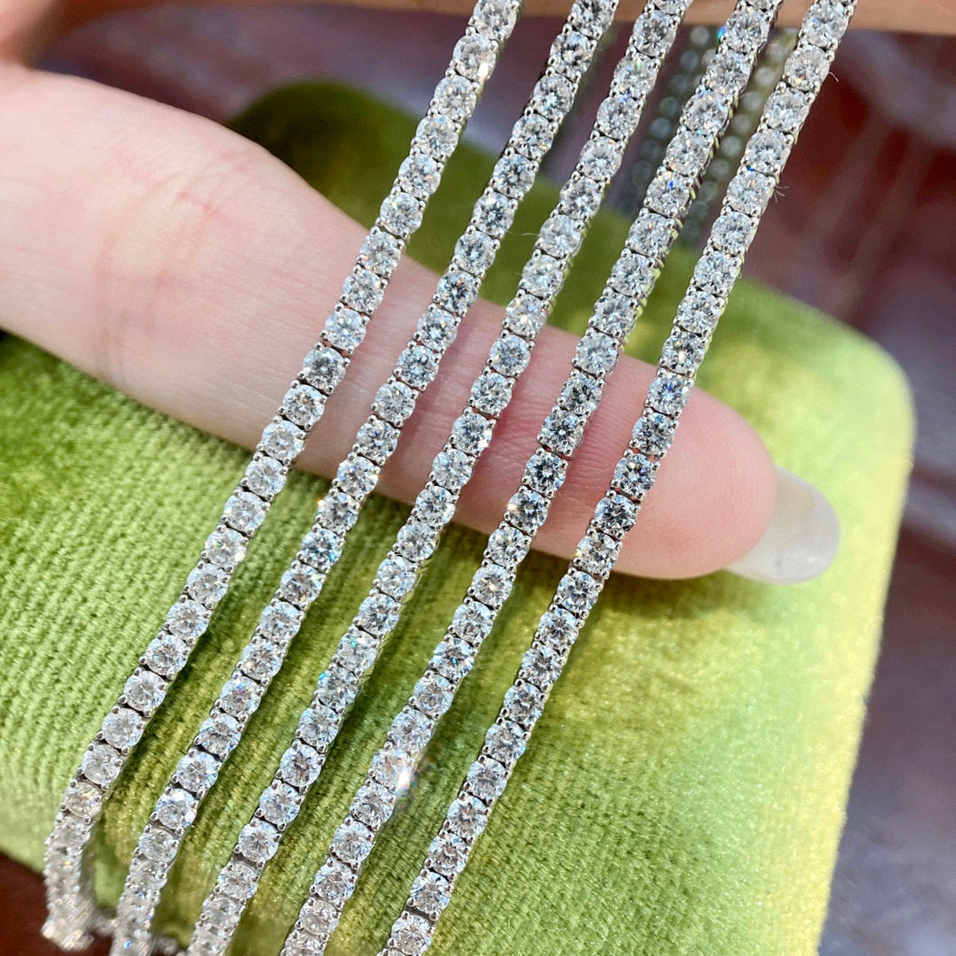 18k solid white gold shining diamond tennis chain bracelet womens jewelry