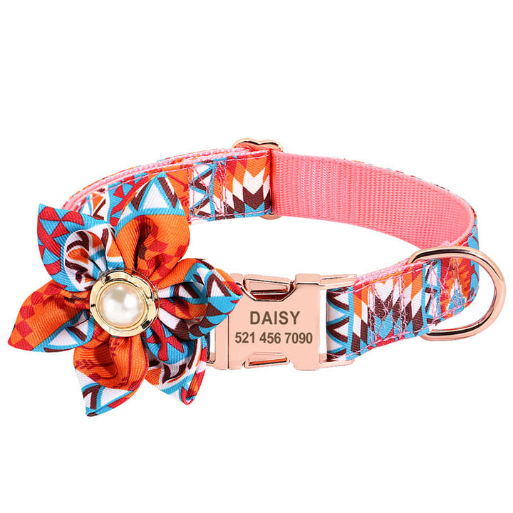 Hot sell ethnic style flower dog collar metal buckle with lettering