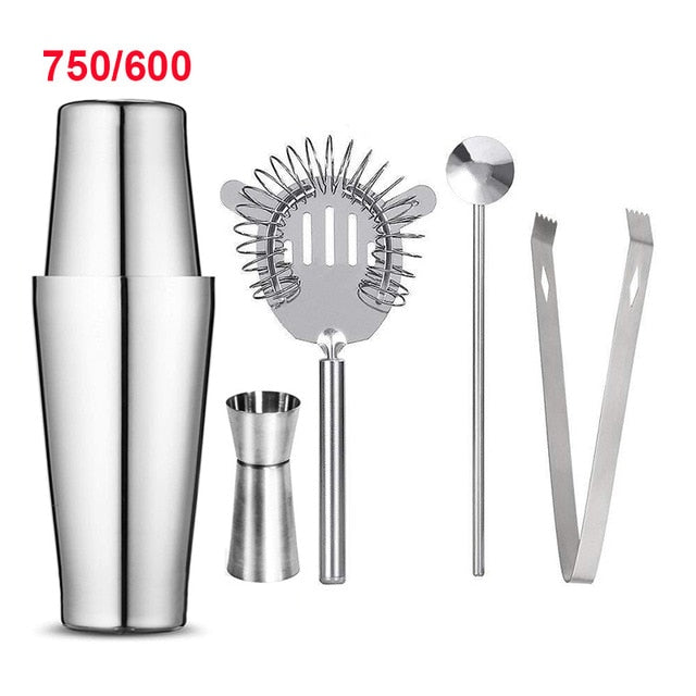 Cocktail shaker 550ml 750ml stainless steel wine martini boston mixer for bar