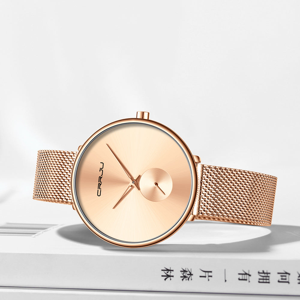 Mesh gold band quartz womens watches