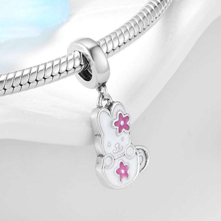 Sterling silver 4 leaf clover shape pink enamel charm bracelets jewelry