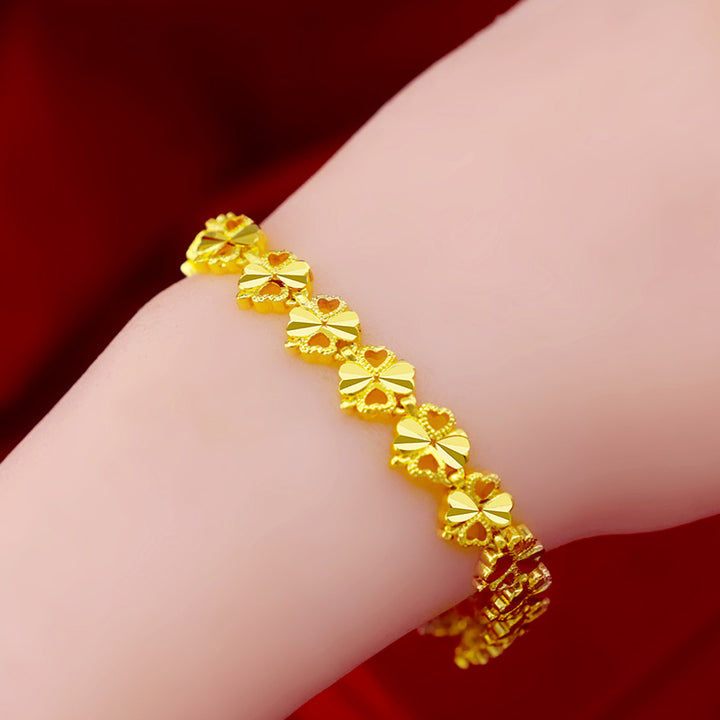 Heart shape womens chain bracelet jewelry 14k yellow gold plated