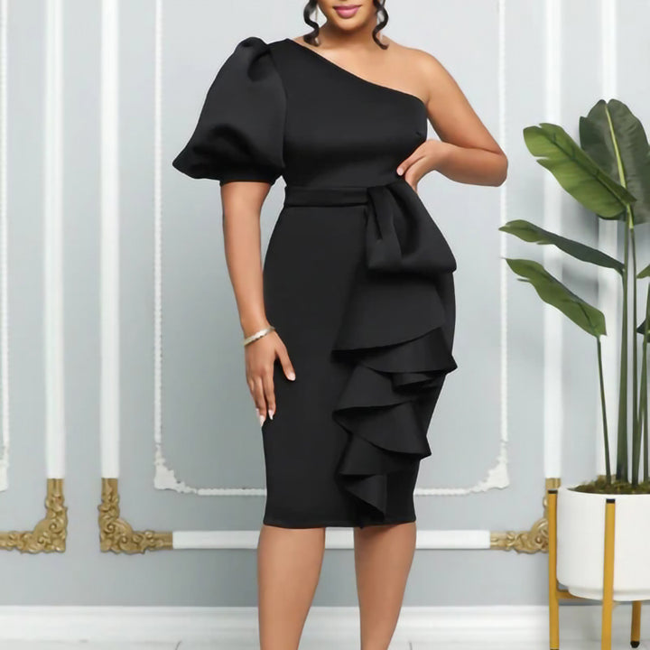 New style clothing women elegant ruffle cocktail dress one shoulder