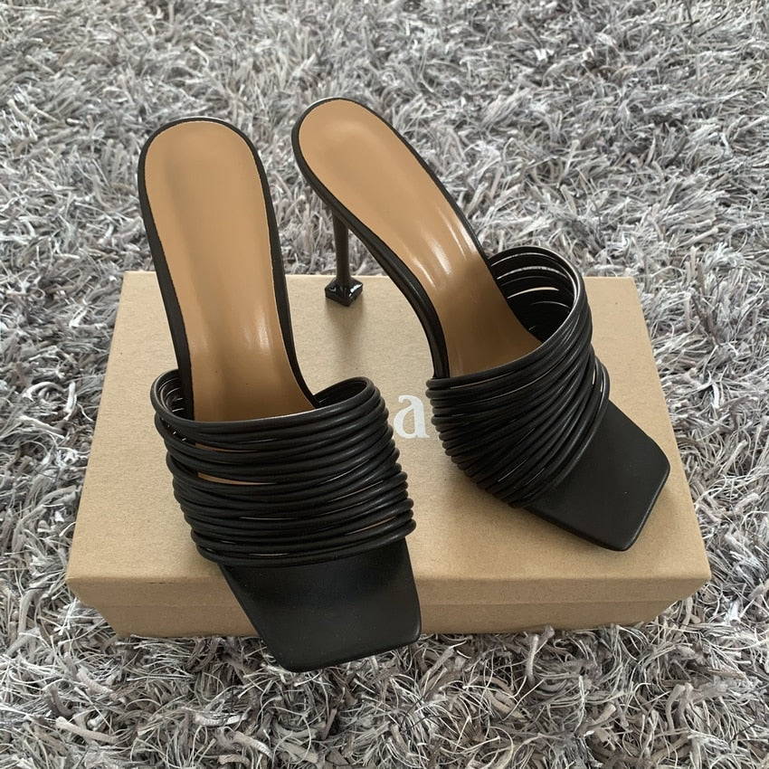 Women square toe mules thin high heels sandals Apparel & Accessories > Shoes
