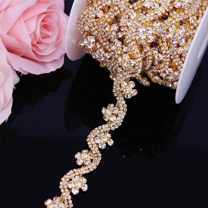 Fancy Rose Gold Fashion Crystal Rhinestone Cup Chain Trimming Bridal Dress Decoration for Wedding Dresses Garment Applique Trim