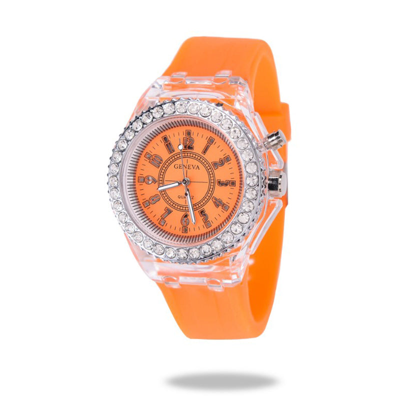 Fashion geneva led light mens quartz women silicone watch