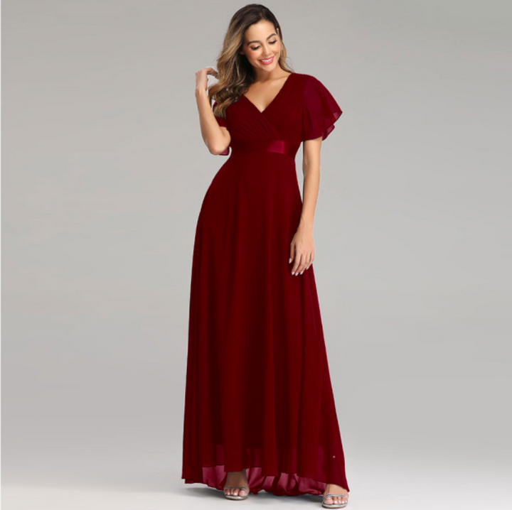 Elegant solid color chiffon womens simple pleated party dress