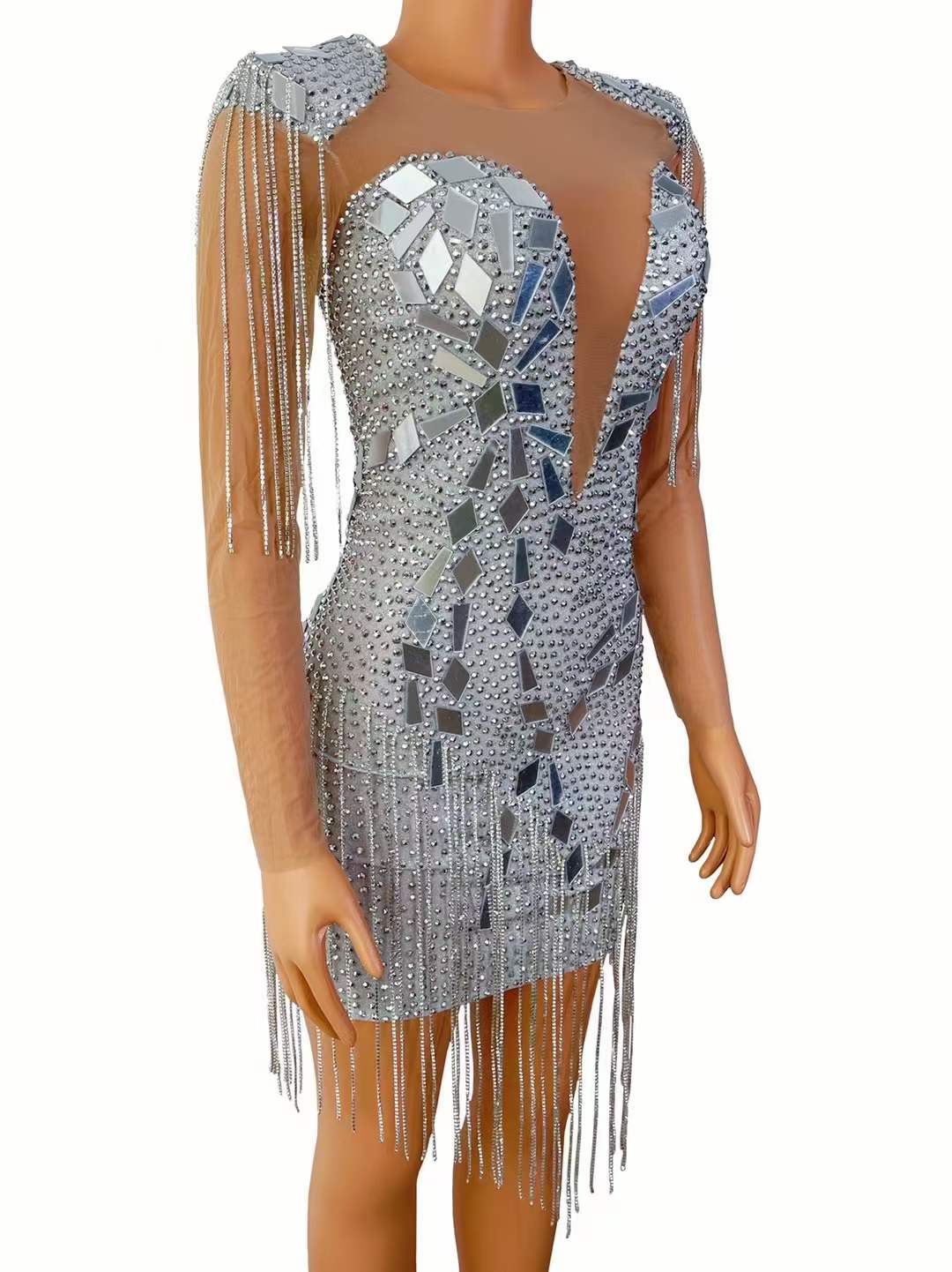 Sequin tassel birthday outfits women ballroom dance dress glitter night club