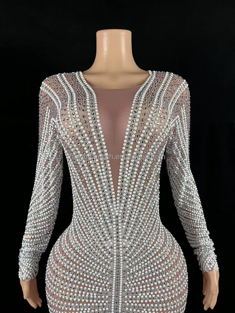 Womens dress shiny sequined crystal appliqued long gown