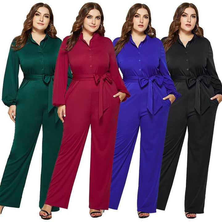 Elegant women casual jumpsuit wide loose leg pants rompers long sleeve