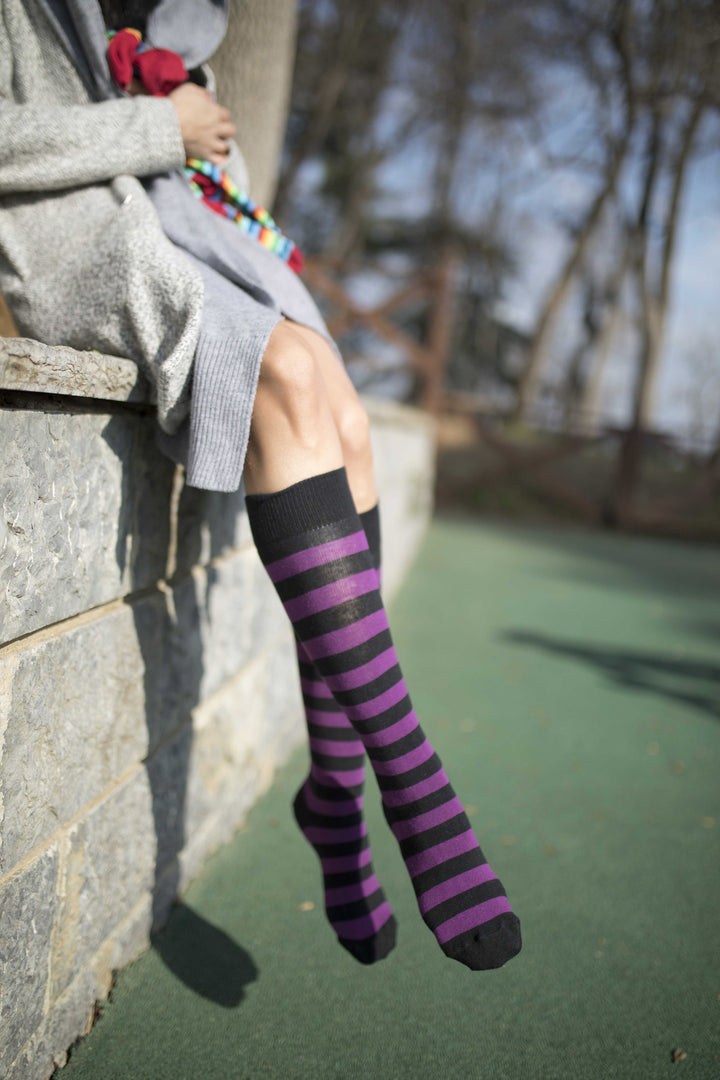 Womens plum stripe knee high socks apparel