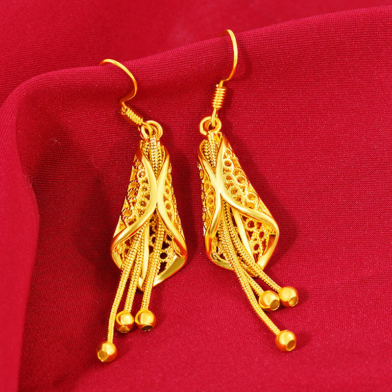 22k gold jewelry earring for women leaf fringes garnet