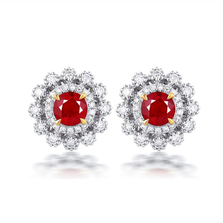 Gemstone 0 84ct genuine red ruby earring stud 18k gold jewelry