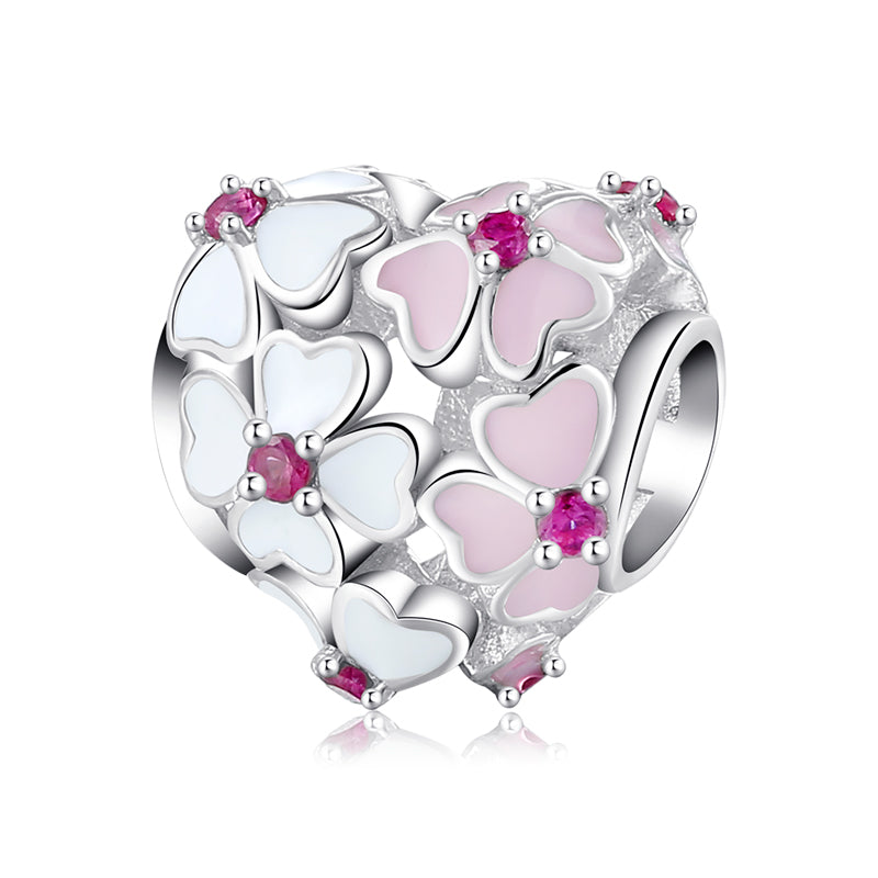 Sterling silver flower enamel pink and white charms for bracelets jewelry