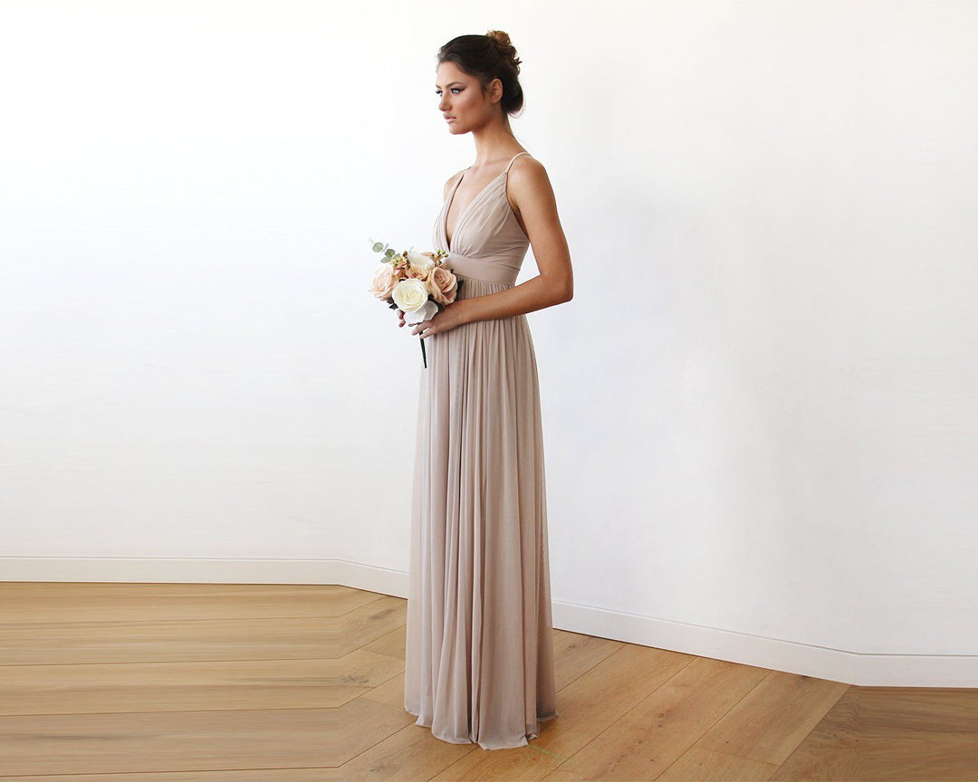 Champagne Maxi Dress With Adjustable Straps #1170