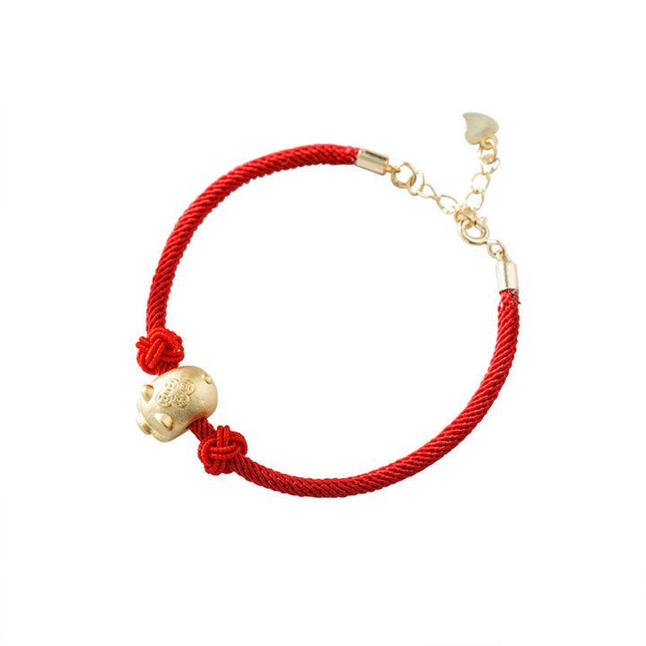 Womens rope bright red gold bead adjustable hand braided knots jewelry