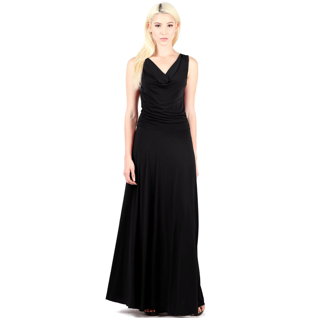 Evanese Women's Classic Elegant Cowlneck Sexy Long Gown Sleeveless Dress