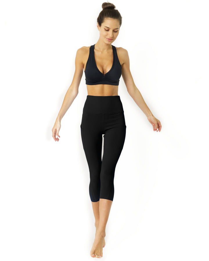 High waisted yoga capri leggings black apparel