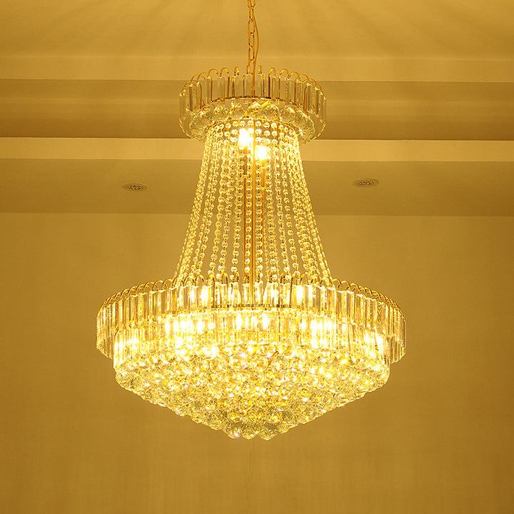 European Style Big Pendant Light for Villa Hotel Staircase Decoration K9 Crystal Golden Luxury Chandelier for High Ceiling