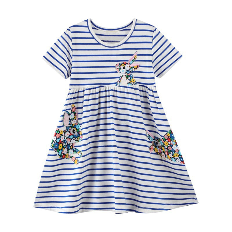 Baby Girl Dress With Animal Applique Vestidos Striped Cotton Kids Unicorn Party Dresses for Girls Clothes Casual Dress 2-7y