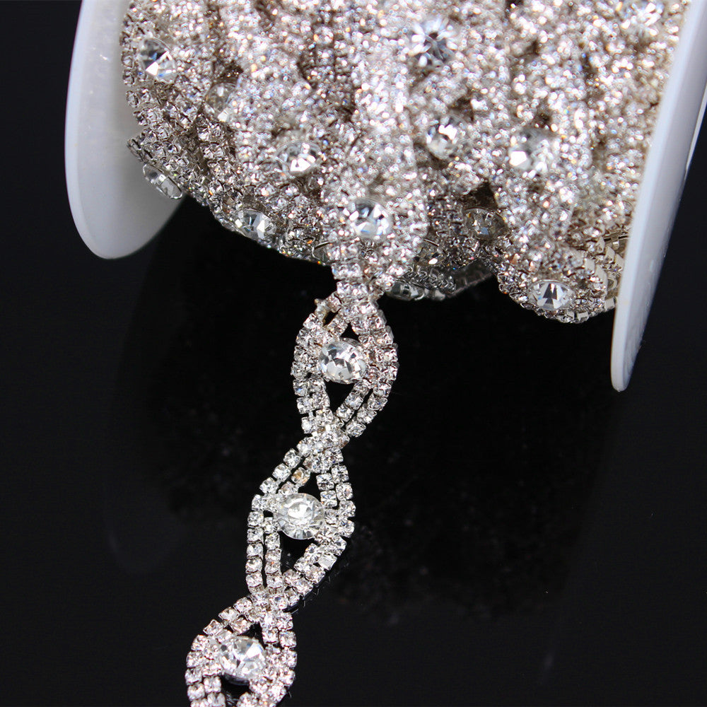 Fancy Rose Gold Fashion Crystal Rhinestone Cup Chain Trimming Bridal Dress Decoration for Wedding Dresses Garment Applique Trim