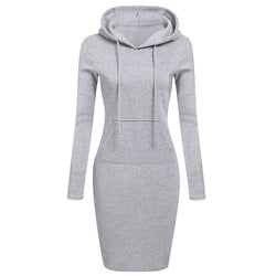 Fashion solid color hoodie women casual dresses