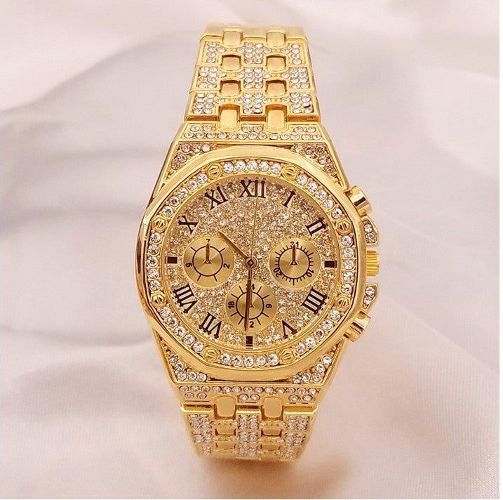 Luxury mens iced out bling mirco pave 5a cz zircon wrist quartz watch