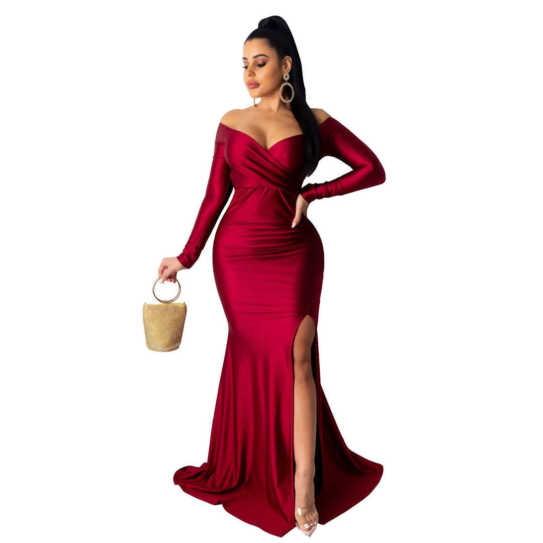 2022 new arrivals long sleeves women v neck long party dress