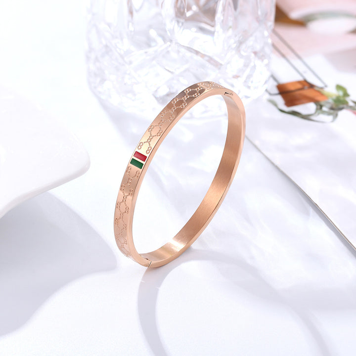 Famous Brand Bracelet Female 18K Gold Stainless Steel Bangles Red and Green Charm Bracelets for Women Lover Jewelry Wholesale