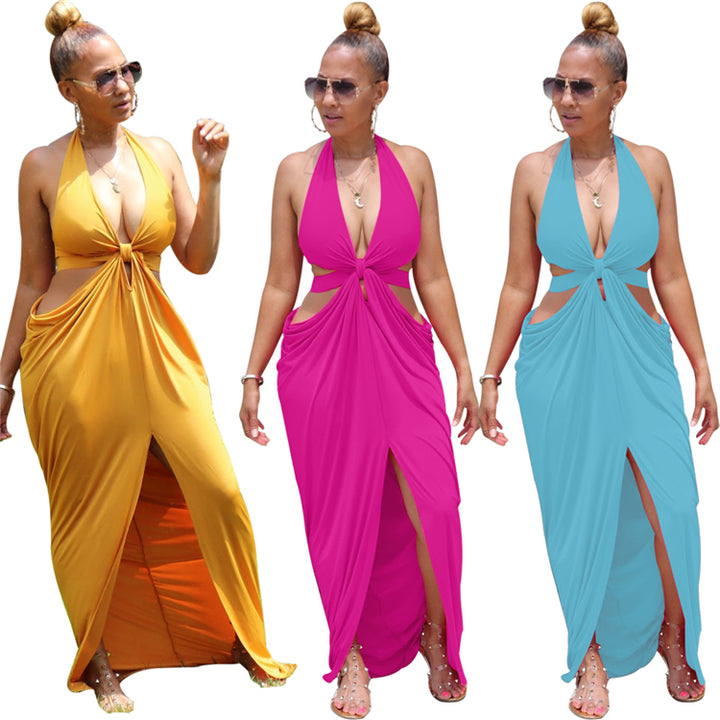 Deep cut backless split party wear women maxi slip dress summer clothing