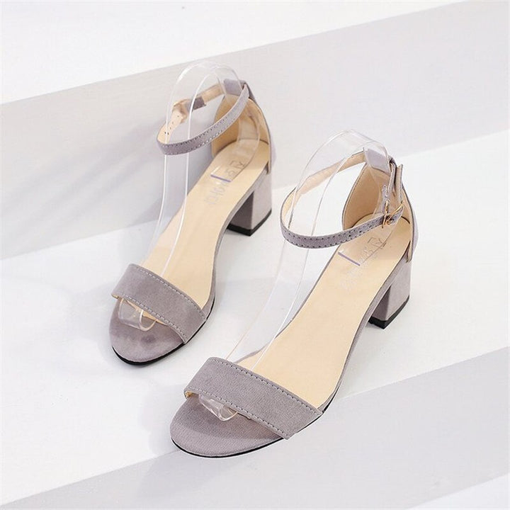 Open toe suede roman square heel high heels Apparel & Accessories > Shoes with word buckle strap