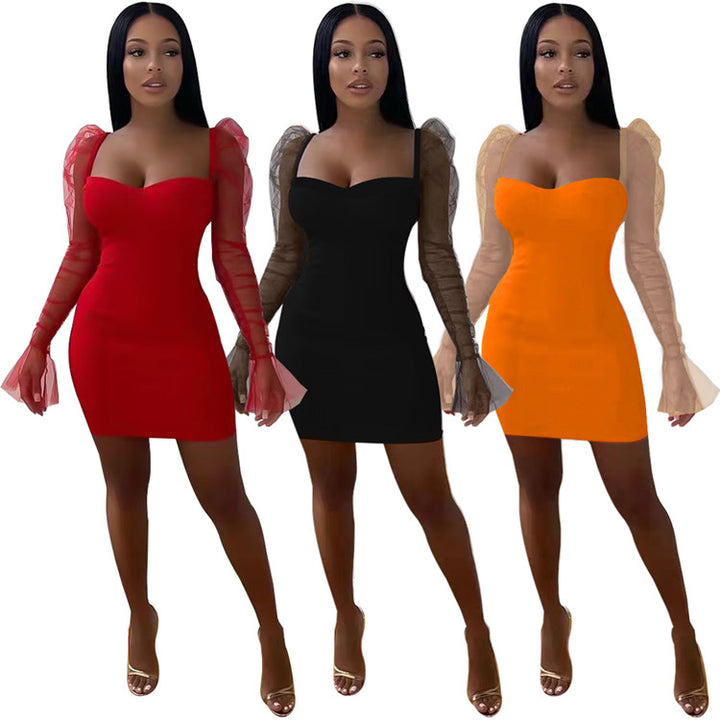 New arrival womens fashion patchwork bodycon long sleeve