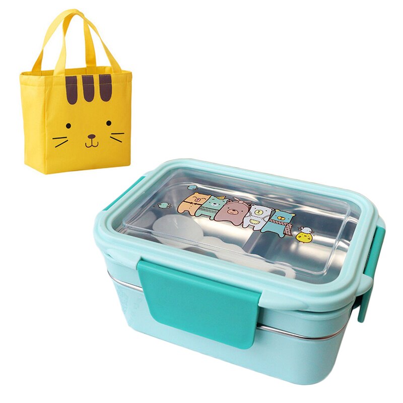 Cartoon lunch box stainless steel double layer food container for kids