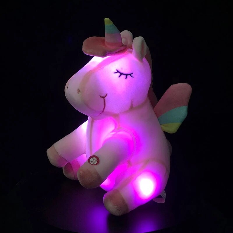 new arrive 25 50cm luminous stuffed unicorn toys gleamy animal doll lovely animals birthday gift for kids baby super quality