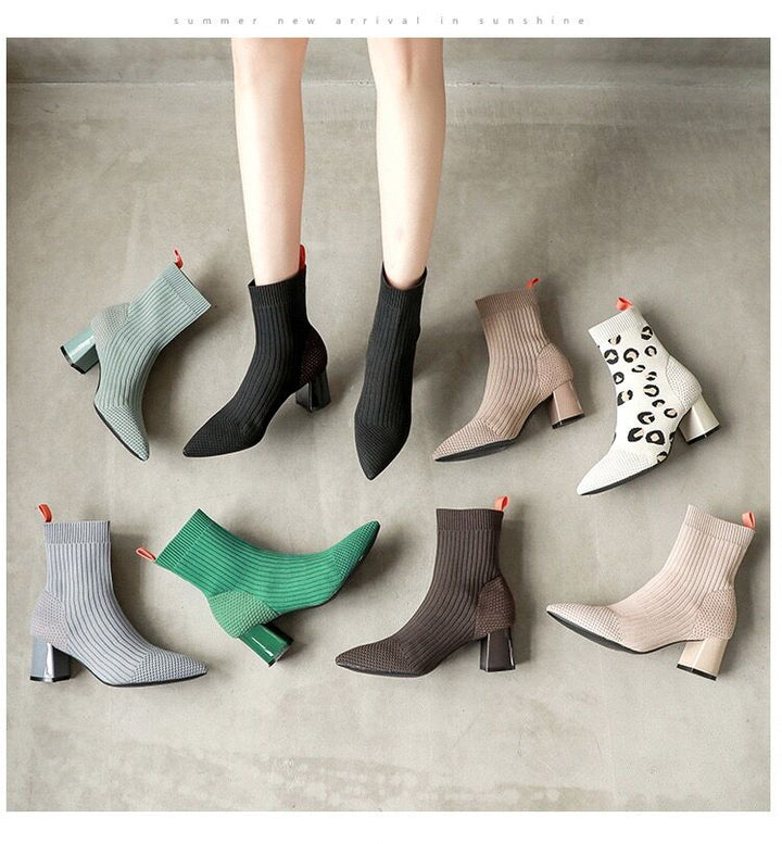 Fashion elastic knitting sock boots pointed toe womens high heel ankle Apparel & Accessories > Shoes