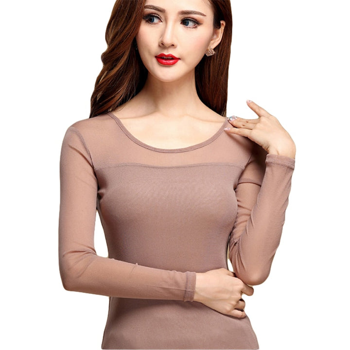 Womens blouse black white casual long sleeve lace under shirts elastic tops