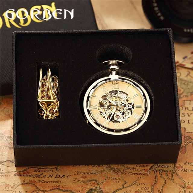 retro watch necklace steampunk skeleton mechanical fob pocket watch roman number clock pendant hand winding men women chain gift