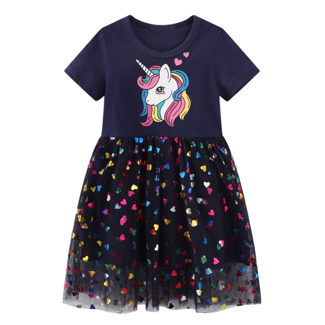 Baby Girl Dress With Animal Applique Vestidos Striped Cotton Kids Unicorn Party Dresses for Girls Clothes Casual Dress 2-7y