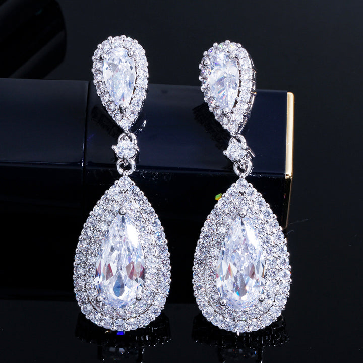 Teardrop cubic zirconia crystal royal green water drop earings luxury wedding jewelry