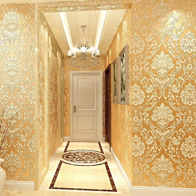 Golden 3D Embossed Wallpaper for Home Roll Luxury Classic Silver Floral Living Room Wall Paper Bedroom TV Background Decor