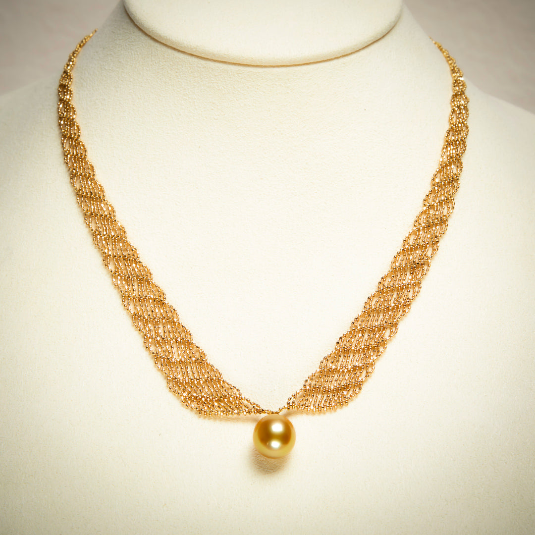 18k gold lace knit necklace seawater pearl 5a gold womans adjustable chain