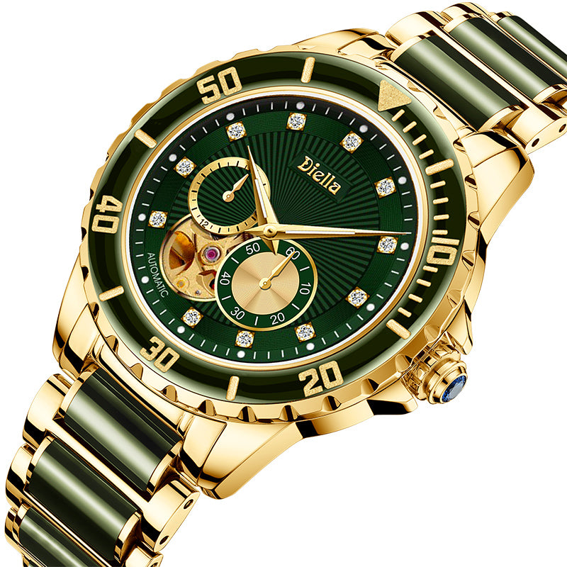 5atm waterproof stainless steel case jade watch mens luxury automatic watch