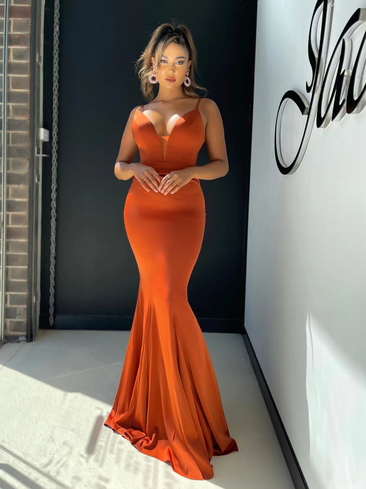 Womens v neck open back suspender slim fishtail elegant party dress