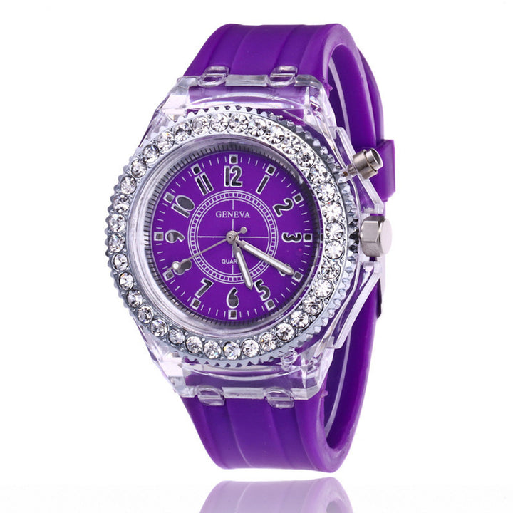 Fashion geneva led light mens quartz women silicone watch