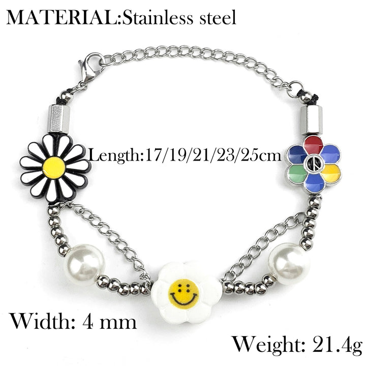 VAF Freshwater Pearl Happy Smiley Smile Face Chain Bracelet Sunflower Daisy Flower Seed Bead Bracelet for Women