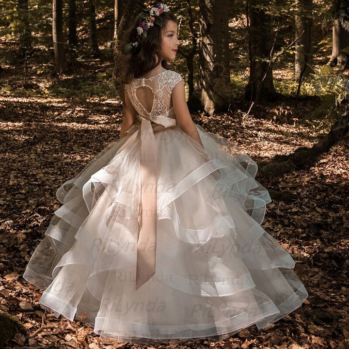 Flower Girl Dresses Tulle 2020 Beading Appliqued Pageant Dresses for Girls First Communion Dresses Kids Prom Dresses