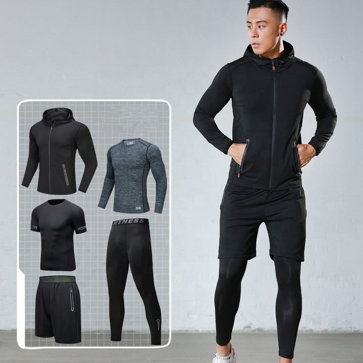 Wholesale Gym Wear Men 5 Pieces Running Compression Tights Jogging Sweat Suits Running Sportswear Sets Gym Clothing Men