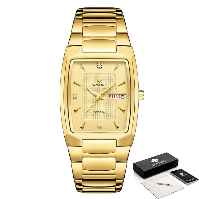 New square mens luxury stainless steel gold plated quartz wrist watches