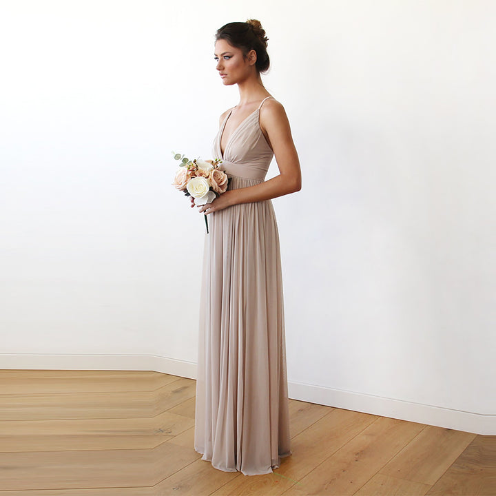 Champagne Maxi Dress With Adjustable Straps #1170